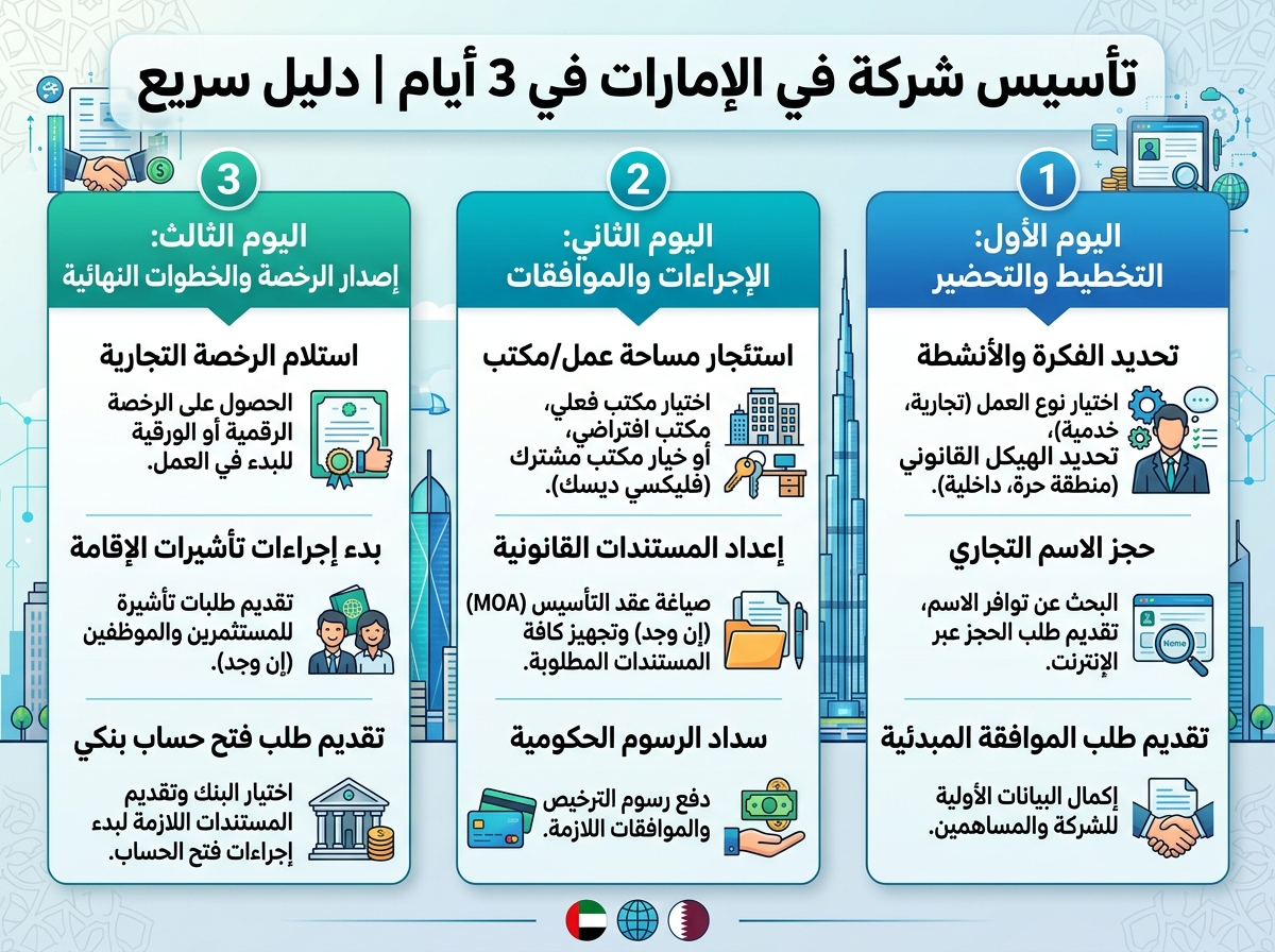 كيف تؤسس شركة في الإمارات خلال 3 أيام فقط؟